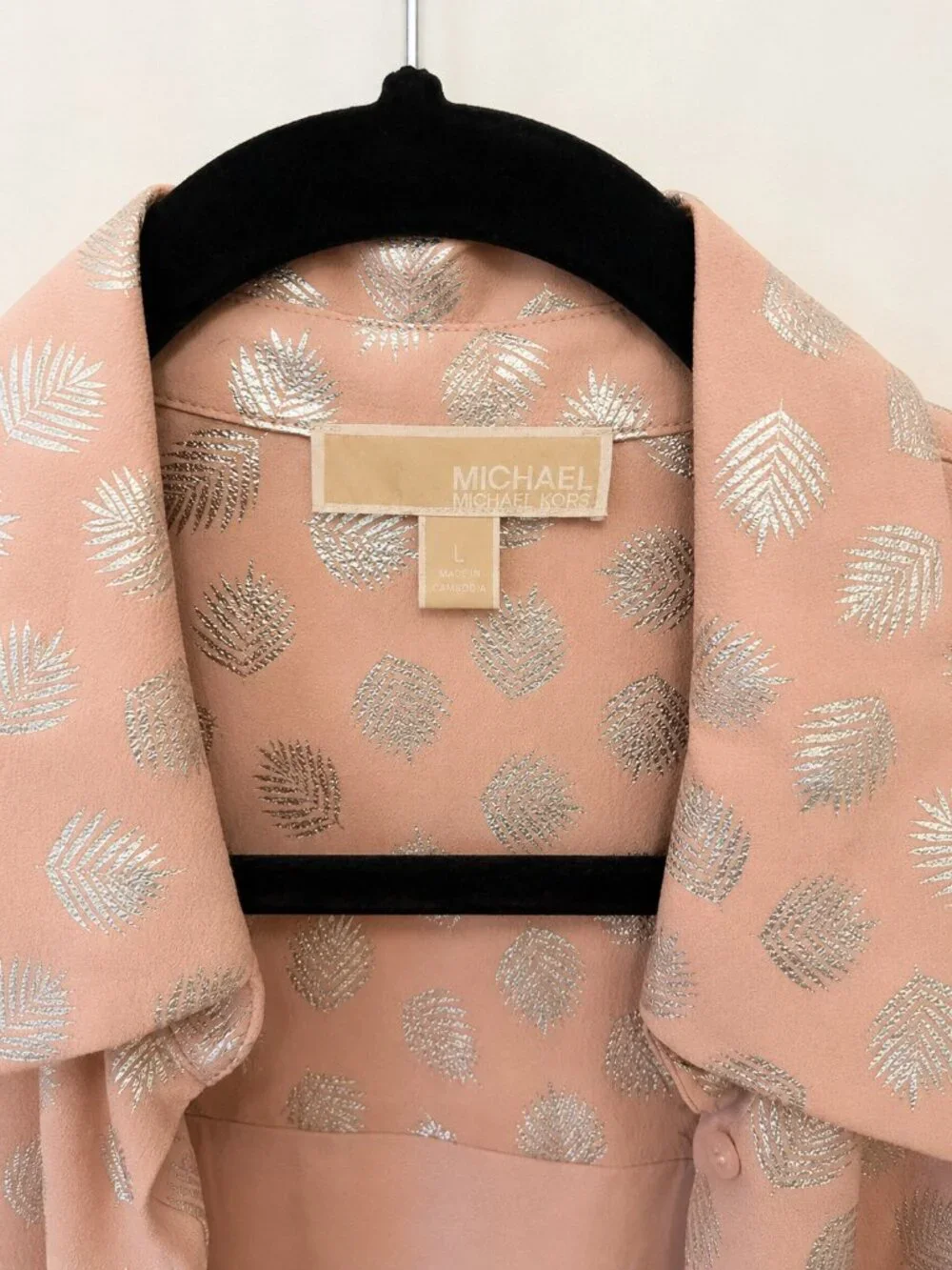 Michael Kors Women's Blush Pink Metallic Tie-Front Blouse | Size L | Long Sleeve